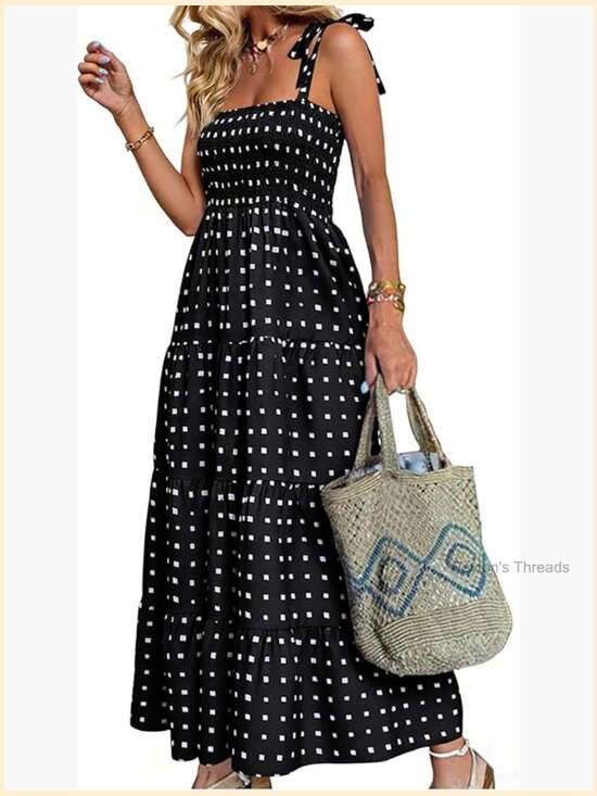 Dresses & Skirts - Long Strappy Tie Shoulders Flowy A-Line Maxi Tiered Beach Sundress